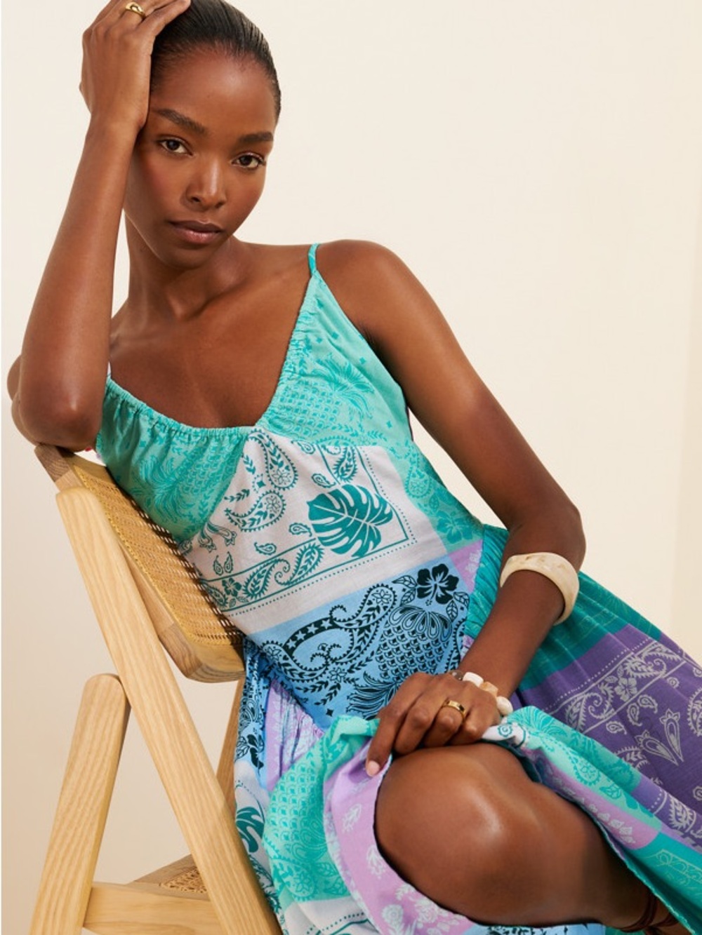 Free People Teal Turquoise Purple Patchwork Midi Dress